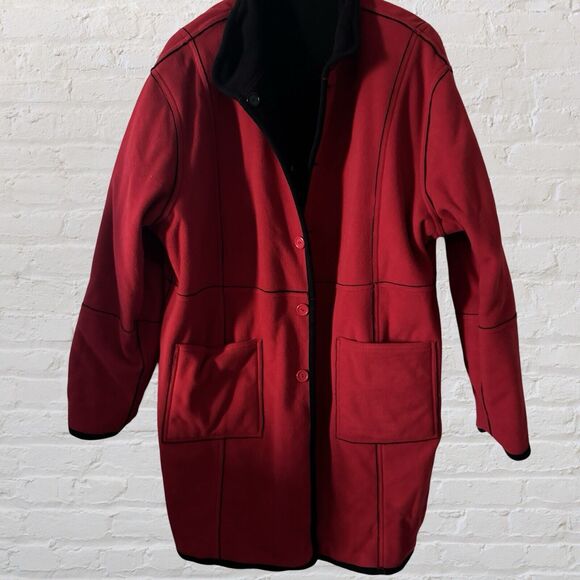 NWT Susan Graver Reversible Black Red Fleece Coat  Size  1X Full Front Button - Picture 10 of 16